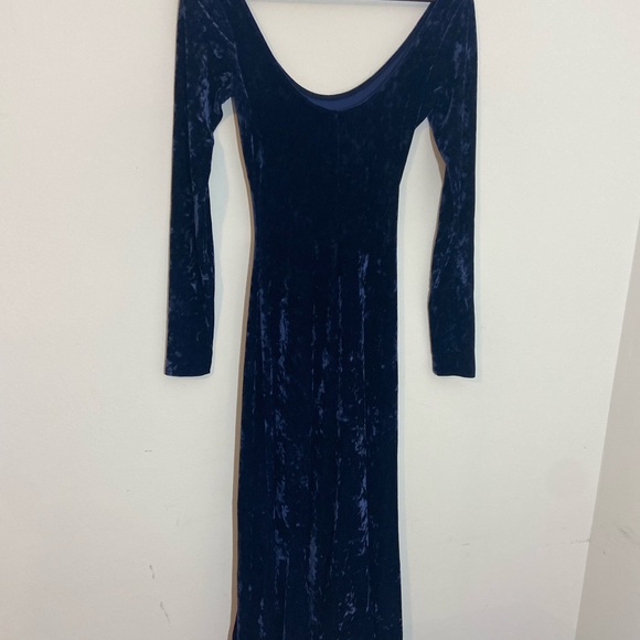 Betsey Johnson Vintage Black Label 90's Navy Blue Crushed Velvet Maxi Dress - Picture 1 of 11